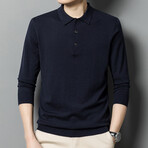 Button Down (Black Buttons) Long Sleeve Polo // Navy (M)