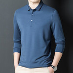 Tipped Button Down Long Sleeve Polo // Blue (XL)