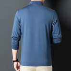 Tipped Button Down Long Sleeve Polo // Blue (XL)