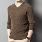 V-Neck Knitted Pullover // Brown (M)