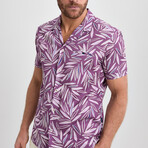 Bamboo Leaf Print Resort Shirt // Purple (XL)