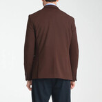 Slim Fit Notch Collar Double Button Plain Blazer // Brown (Euro: 54)