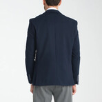 Slim Fit Notch Collar Double Button Plain Blazer // Navy Blue (Euro: 56)