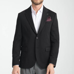 Slim Fit Notch Collar Double Button Plain Blazer // Black (Euro: 54)