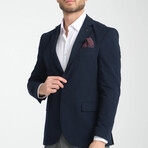 Slim Fit Notch Collar Double Button Plain Blazer // Navy Blue (Euro: 56)