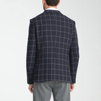 Slim Fit Notch Collar Double Button Windowpane Blazer // Navy Blue (Euro: 54)