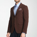 Slim Fit Notch Collar Double Button Plain Blazer // Brown (Euro: 54)