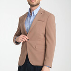 Slim Fit Notch Collar Double Button Plain Blazer // Light Brown (Euro: 56)