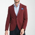 Slim Fit Notch Collar Double Button Plain Blazer // Burgundy (Euro: 50)