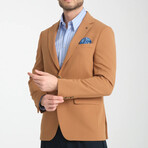 Slim Fit Notch Collar Double Button Plain Blazer // Tan (Euro: 48)