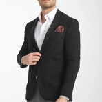 Slim Fit Notch Collar One Button Splat Patterned Blazer // Black (Euro: 54)