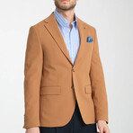 Slim Fit Notch Collar Double Button Plain Blazer // Tan (Euro: 48)
