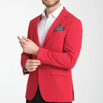 Slim Fit Notch Collar Double Button Plain Blazer // Red (Euro: 48)