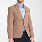 Slim Fit Notch Collar Double Button Plain Blazer // Light Brown (Euro: 56)