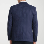 Slim Fit Notch Collar One Button Faux Suede Blazer // Navy Blue (Euro: 48)