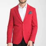 Slim Fit Notch Collar Double Button Plain Blazer // Red (Euro: 48)