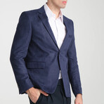Slim Fit Notch Collar One Button Faux Suede Blazer // Navy Blue (Euro: 48)