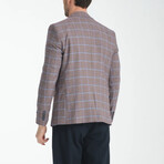 Slim Fit Notch Collar One Button Windowpane Blazer // Burgundy Melange (Euro: 54)