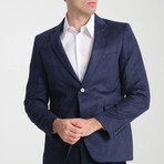 Slim Fit Notch Collar One Button Faux Suede Blazer // Navy Blue (Euro: 48)