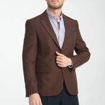 Slim Fit Notch Collar Double Button Plain Blazer // Dark Brown (Euro: 50)