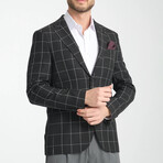 Slim Fit Notch Collar Double Button Windowpane Blazer // Black (Euro: 58)
