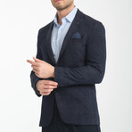 Slim Fit Notch Collar One Button Splat Patterned Blazer // Navy Blue (Euro: 52)