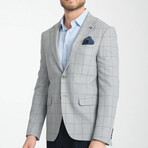 Slim Fit Notch Collar Double Button Windowpane Blazer // Light Gray (Euro: 50)