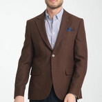 Slim Fit Notch Collar Double Button Plain Blazer // Dark Brown (Euro: 50)