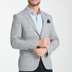 Slim Fit Notch Collar Double Button Windowpane Blazer // Light Gray (Euro: 50)