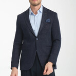 Slim Fit Notch Collar One Button Splat Patterned Blazer // Navy Blue (Euro: 52)