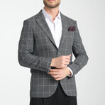 Slim Fit Notch Collar Double Button Windowpane Blazer // Dark Gray (Euro: 50)