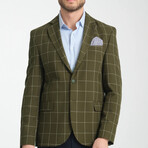 Slim Fit Notch Collar Double Button Windowpane Blazer // Khaki (Euro: 56)