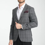 Slim Fit Notch Collar Double Button Windowpane Blazer // Dark Gray (Euro: 50)