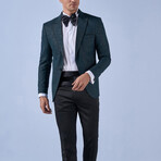 Slim Fit Pointed Collar One Button Sequin Blazer // Green (Euro: 48)