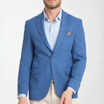 Slim Fit Notch Collar One Button Plain Blazer // Blue Melange (Euro: 50)
