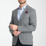 Slim Fit Notch Collar Double Button Windowpane Blazer // Gray (Euro: 52)