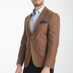 Slim Fit Notch Collar One Button Patterned Blazer // Brown (Euro: 48)