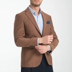 Slim Fit Notch Collar One Button Patterned Blazer // Brown (Euro: 48)