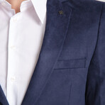 Slim Fit Notch Collar One Button Faux Suede Blazer // Navy Blue (Euro: 48)