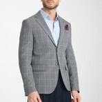 Slim Fit Notch Collar Double Button Windowpane Blazer // Gray (Euro: 52)