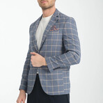 Slim Fit Notch Collar One Button Windowpane Blazer // Blue Melange (Euro: 52)