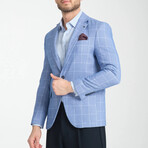 Slim Fit  Notch Collar One Button Windowpane Blazer // Light Blue (Euro: 50)