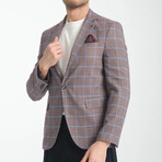 Slim Fit Notch Collar One Button Windowpane Blazer // Burgundy Melange (Euro: 54)
