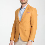 Slim Fit Notch Collar Double Button Plain Blazer // Mustard (Euro: 56)
