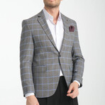Slim Fit Notch Collar One Button Windowpane Blazer // Dark Gray Melange (Euro: 50)