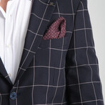 Slim Fit Notch Collar Double Button Windowpane Blazer // Navy Blue (Euro: 54)