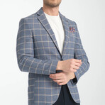 Slim Fit Notch Collar One Button Windowpane Blazer // Blue Melange (Euro: 52)