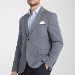 Slim Fit Notch Collar One Button Striped Patterned Blazer // Navy Blue (Euro: 48)