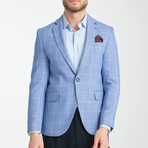 Slim Fit  Notch Collar One Button Windowpane Blazer // Light Blue (Euro: 50)