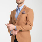Slim Fit Notch Collar Double Button Plain Blazer // Camel (Euro: 48)